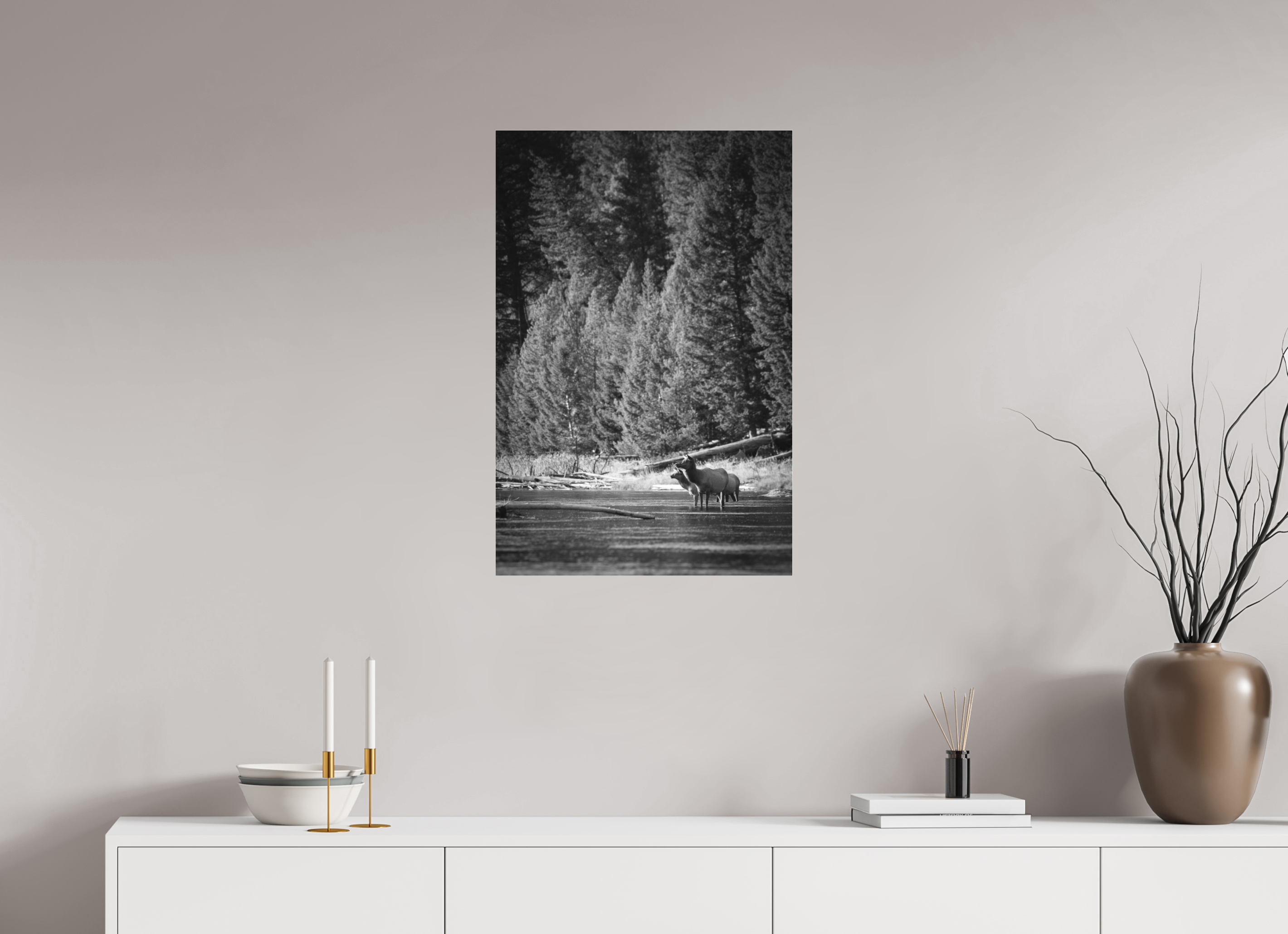 20 x 30″, B&W Photo Print Under Acrylic Glass River Refuge