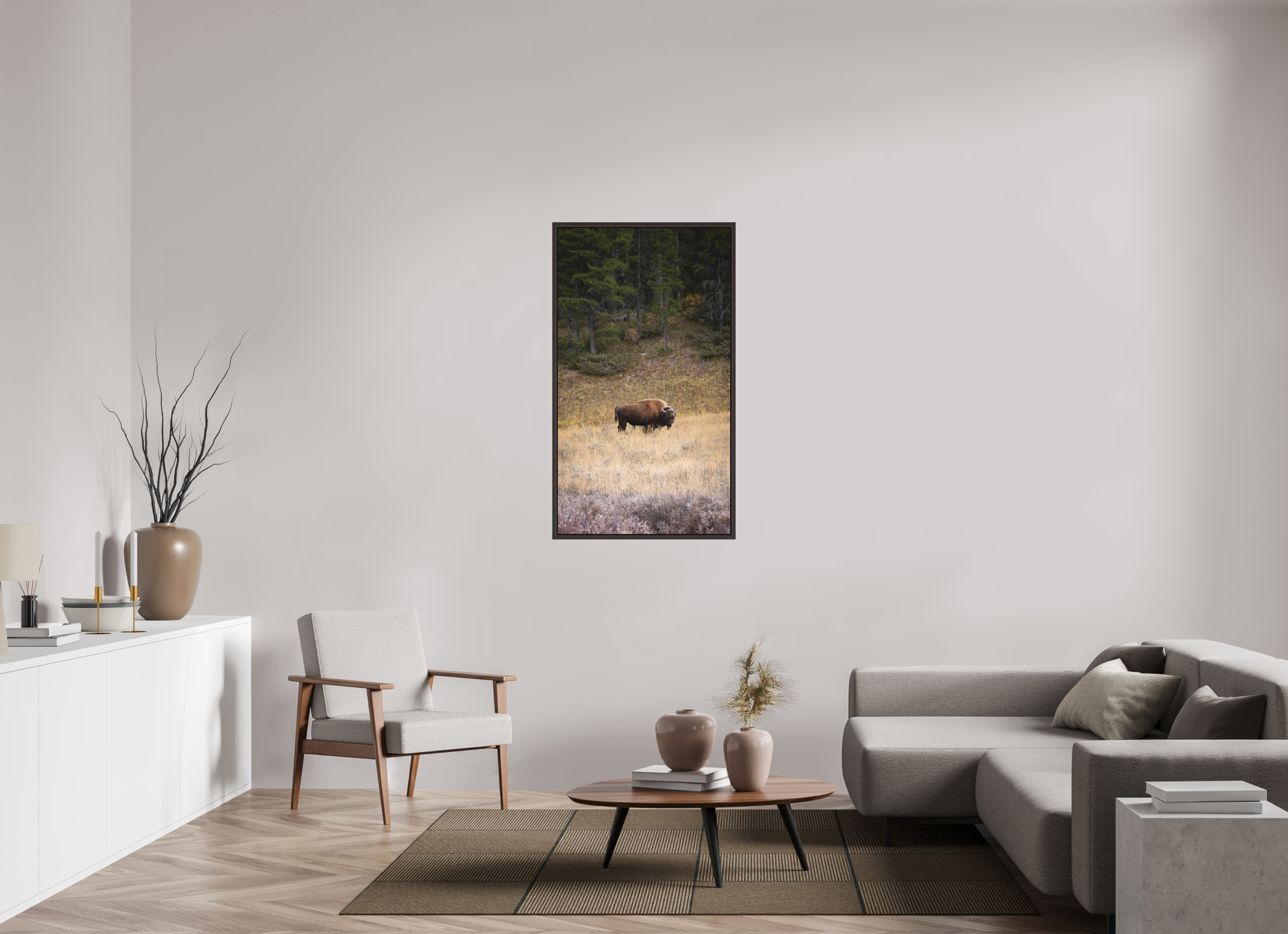 27.6 x 49″, Floater Frame Matte Frosty Yellowstone Morning